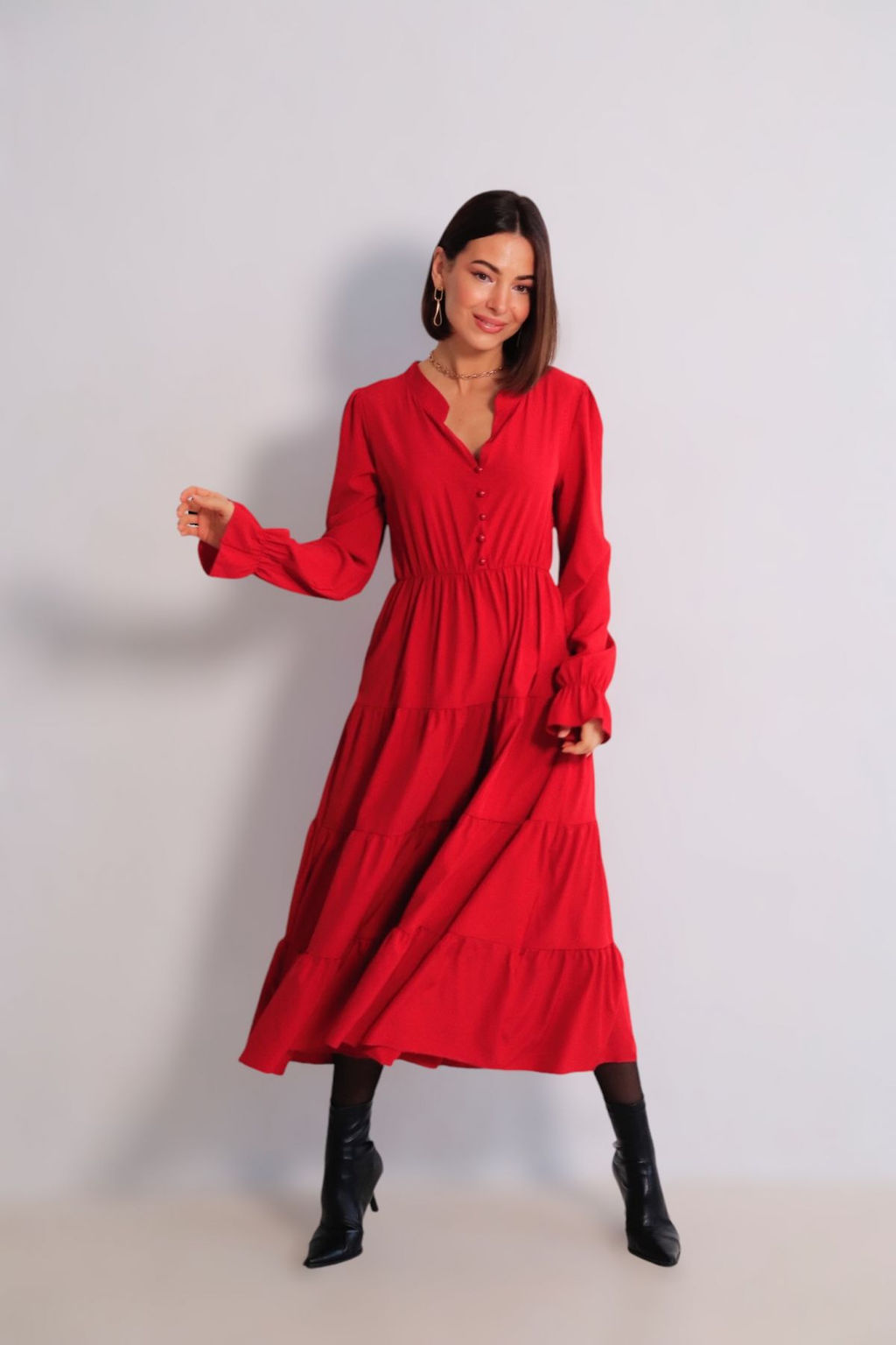 Martichelli Платье ягодное с многоярусной юбкой  фото 3