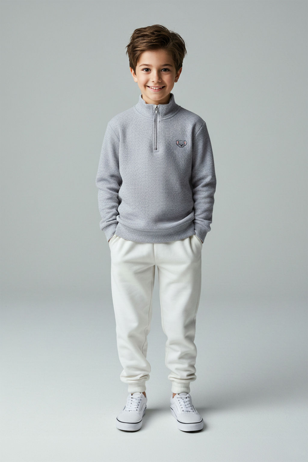 Gri Melanj Erkek Cocuk Pamuklu Bask?l? Dik Yaka Regular Orme Sweatshirt TKDAW26SW00038 - Trendyolmilla фото 5
