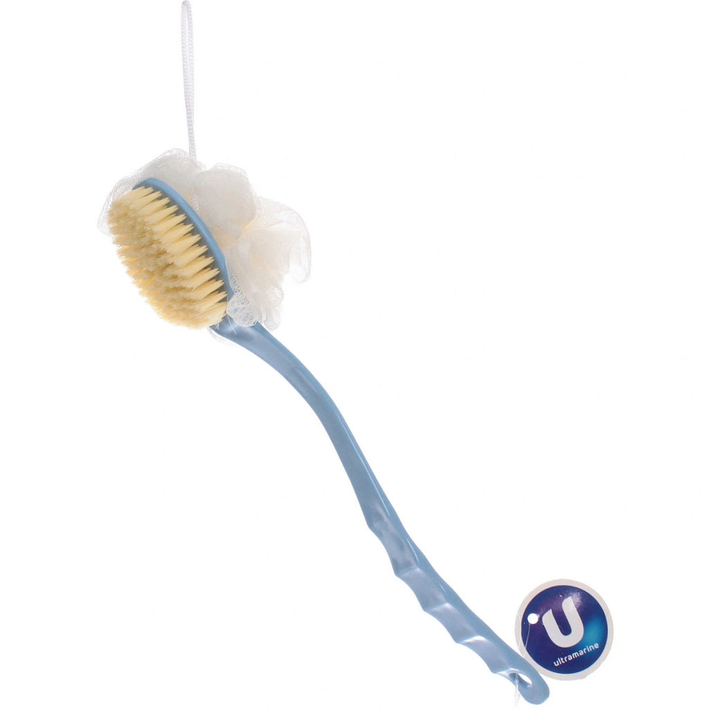 Цена за 3 шт. Мочалка массажная "PREMIUM - FARGO", на пластиковой ручке, цвет голубой, 32*8см (лейбл Ультрамарин)