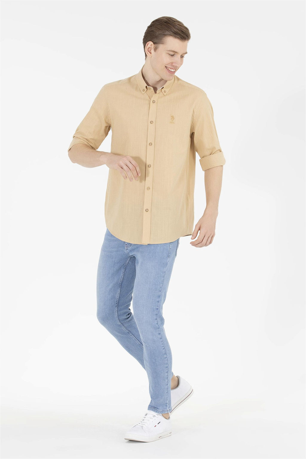 U. S. Polo Assn Мужская рубашка светло-коричневого цвета с длинным рукавом - U.s. polo assn фото 10