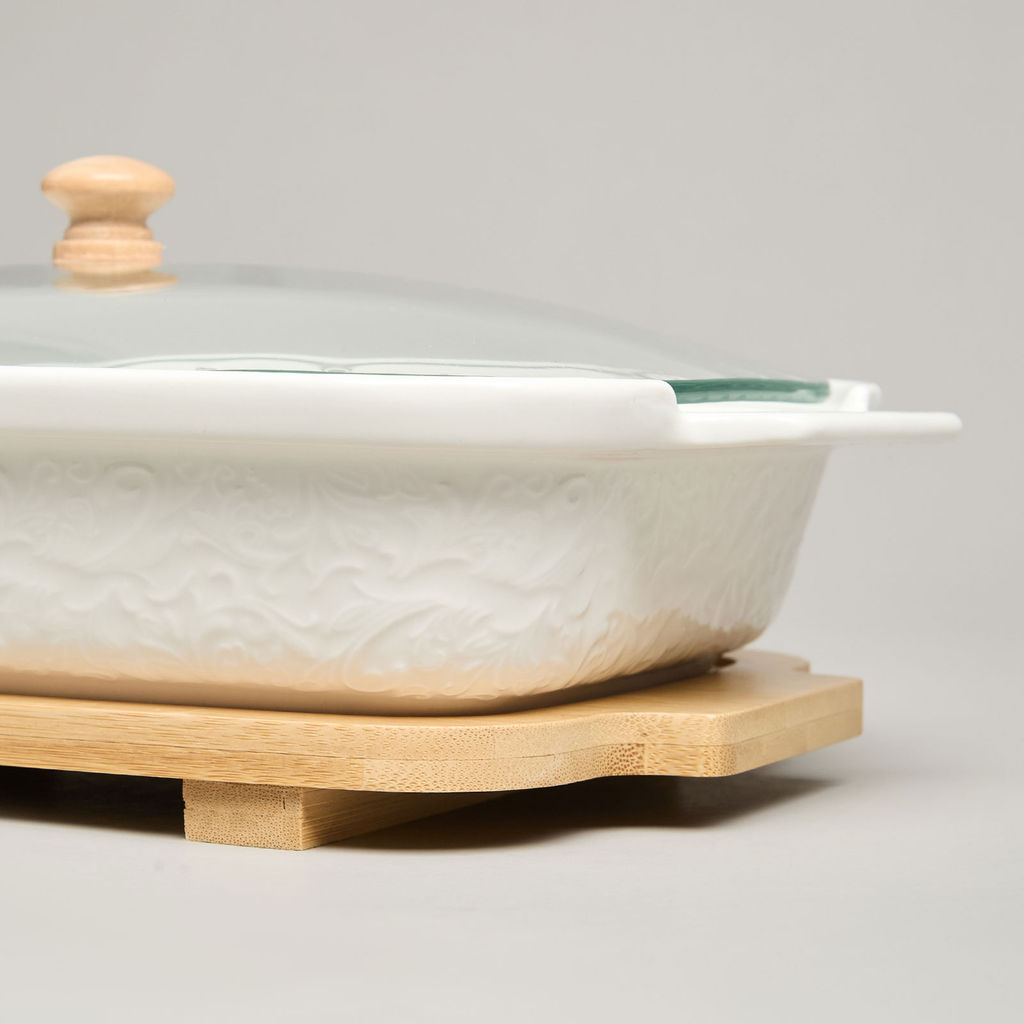 БЛЮДО ДЛЯ ВЫПЕКАНИЯ И СЕРВИРОВКИ LEFARD MUSE СО СТЕКЛ.КРЫШКОЙ НА ДЕР.ПОДСТАВКЕ 27,5*17*9СМ 900МЛ  фото 3