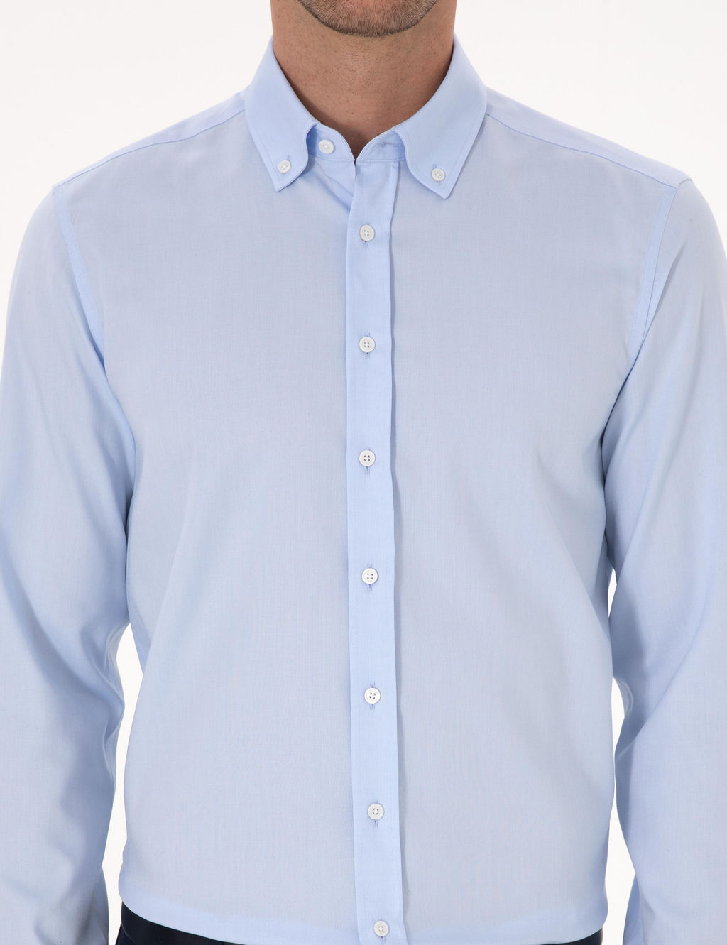 A__k Mavi Slim Fit %100 Pamuk Yakas_ D__meli Oxford G_mlek