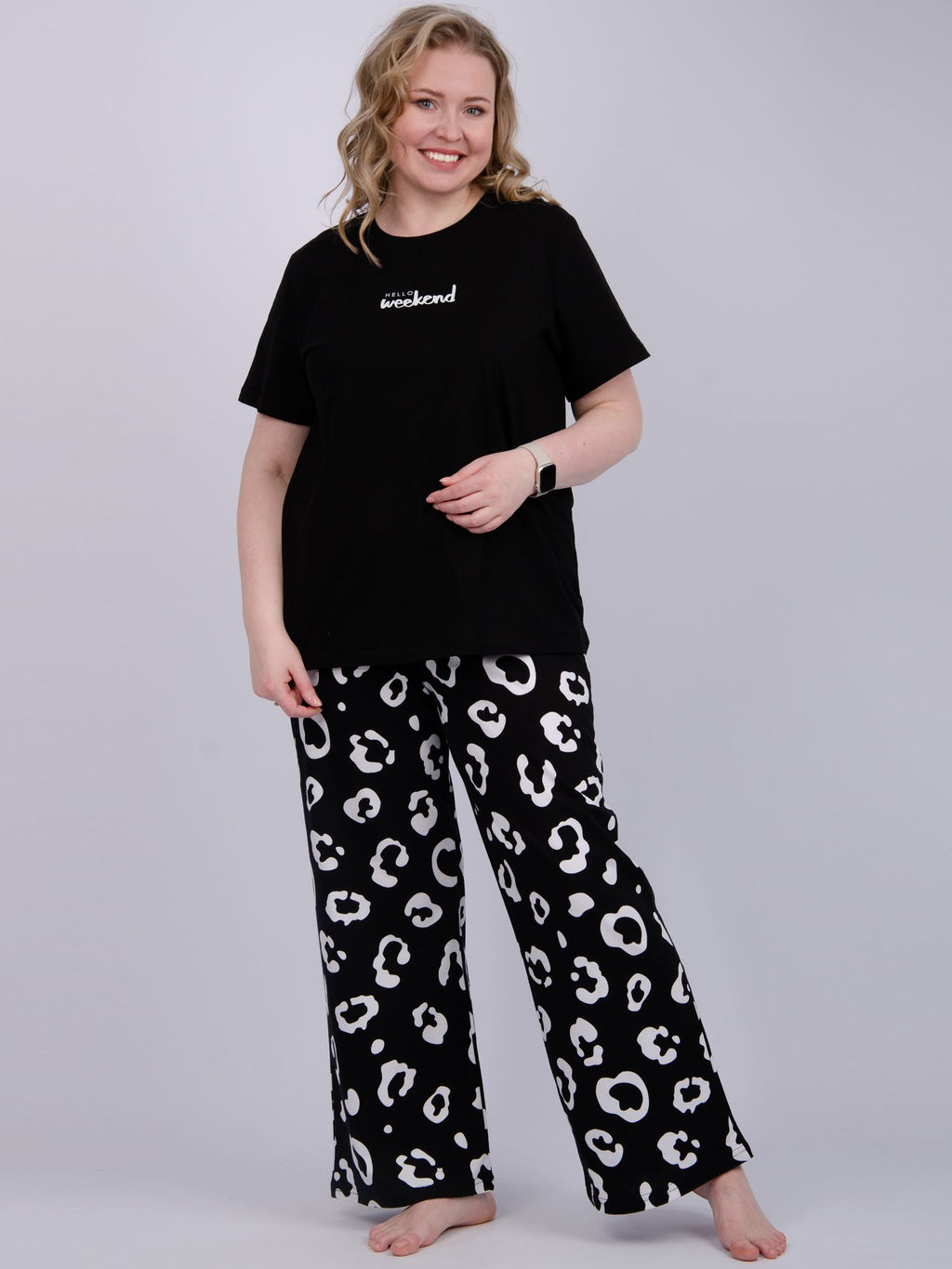Пижама Выходные чёрная, трикотаж - Малина фото 2