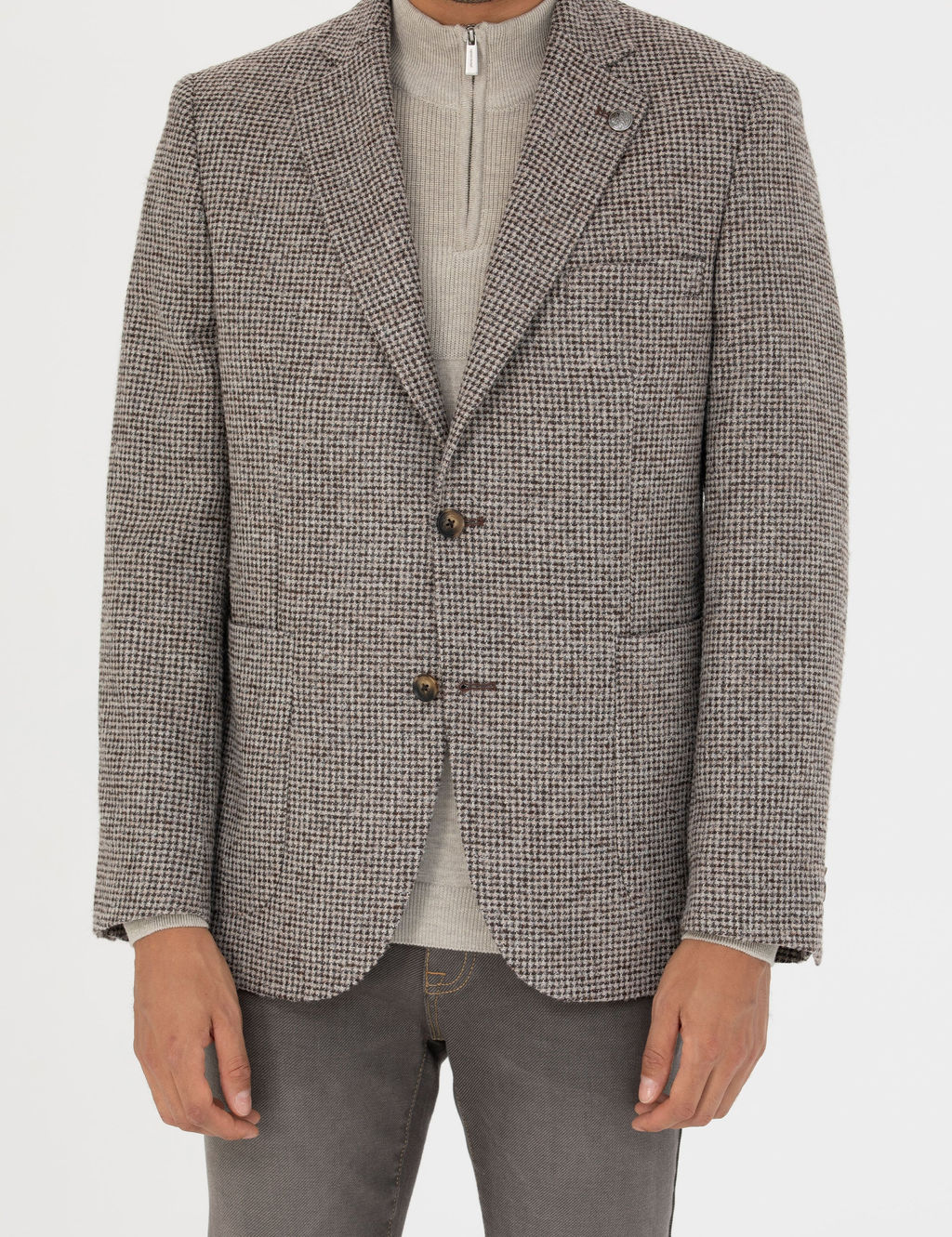 Kahverengi Slim Fit Y_n Kar___ml_ Ceket
