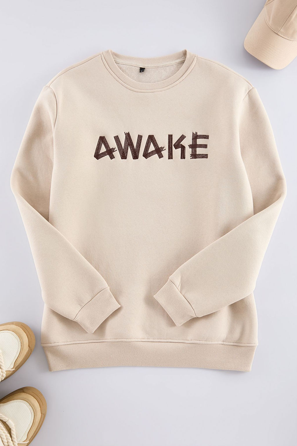 Trendyolmilla Man Tas Oversize/Genis Kesim Ici Polar/S?cak Tutan Yaz? Nak?sl? Sweatshirt TMNAW25SW00061  фото 7