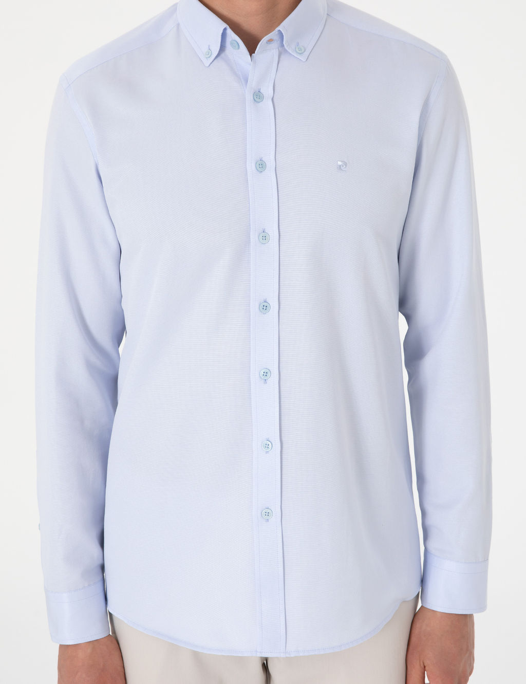 A__k Mavi Oxford Slim Fit Kolay _t_lenebilir G_mlek