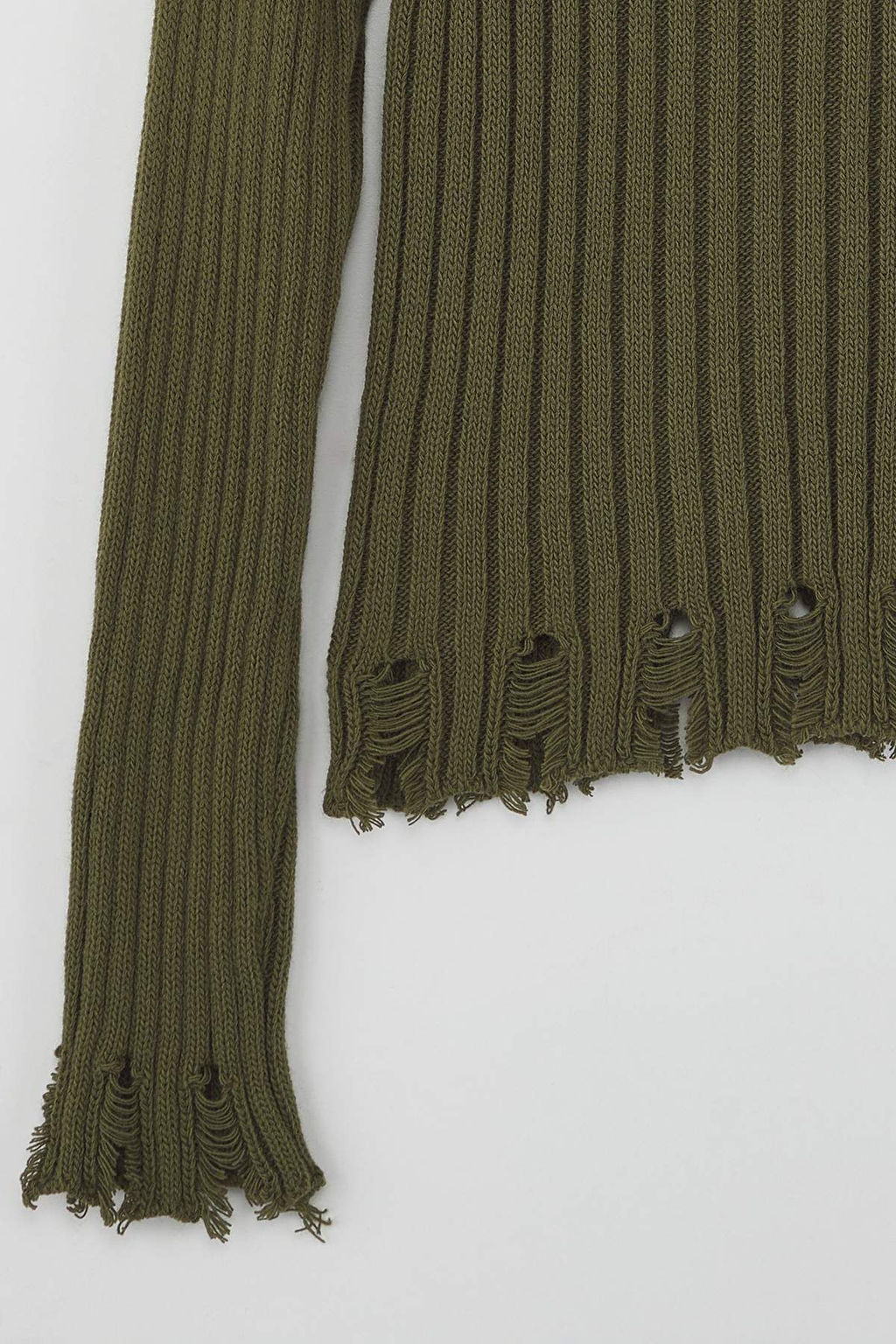 Haki K?sa/Crop Etek Ucu Ak?tma Detayl? Triko Kazak TWOAW26KZ00102