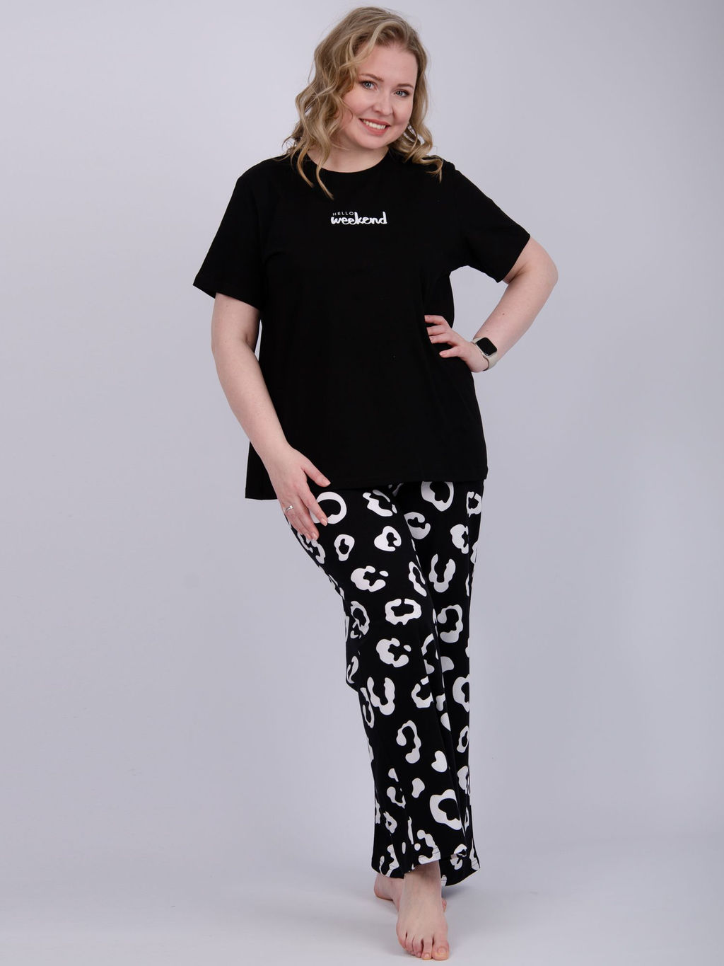 Пижама Выходные чёрная, трикотаж - Малина фото 3