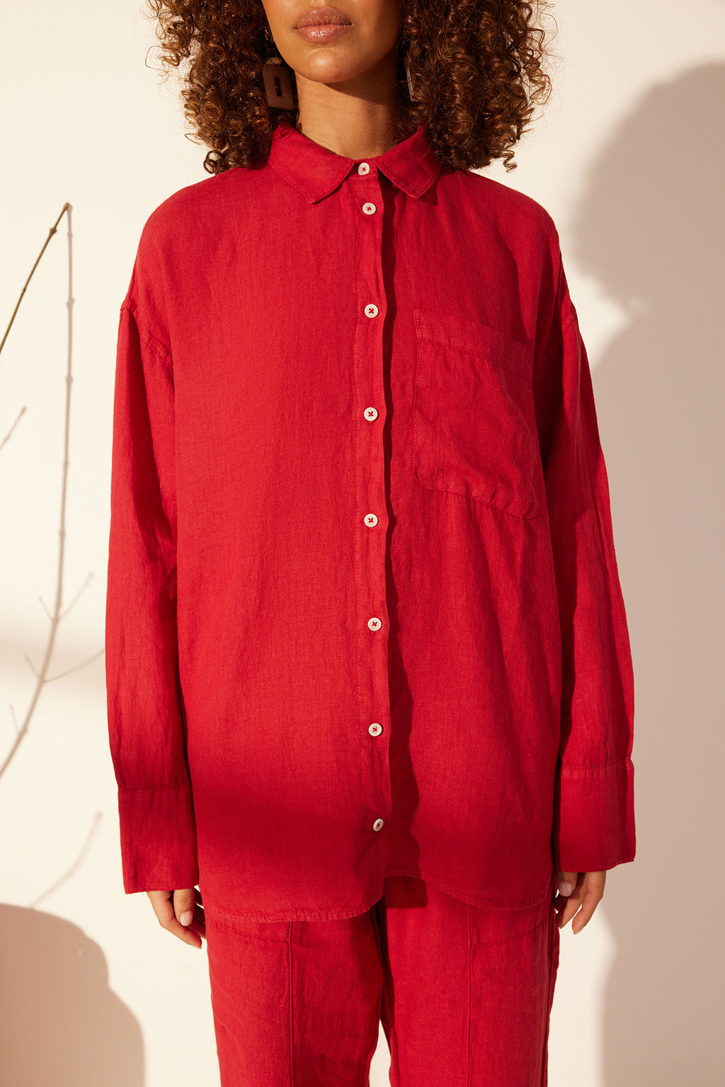 K?rm?z? %100 Keten Oversize Gomlek TWOSS23GO00443