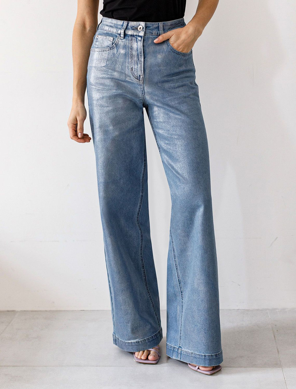 D54.219 Джинсы женские голубой-серебряный