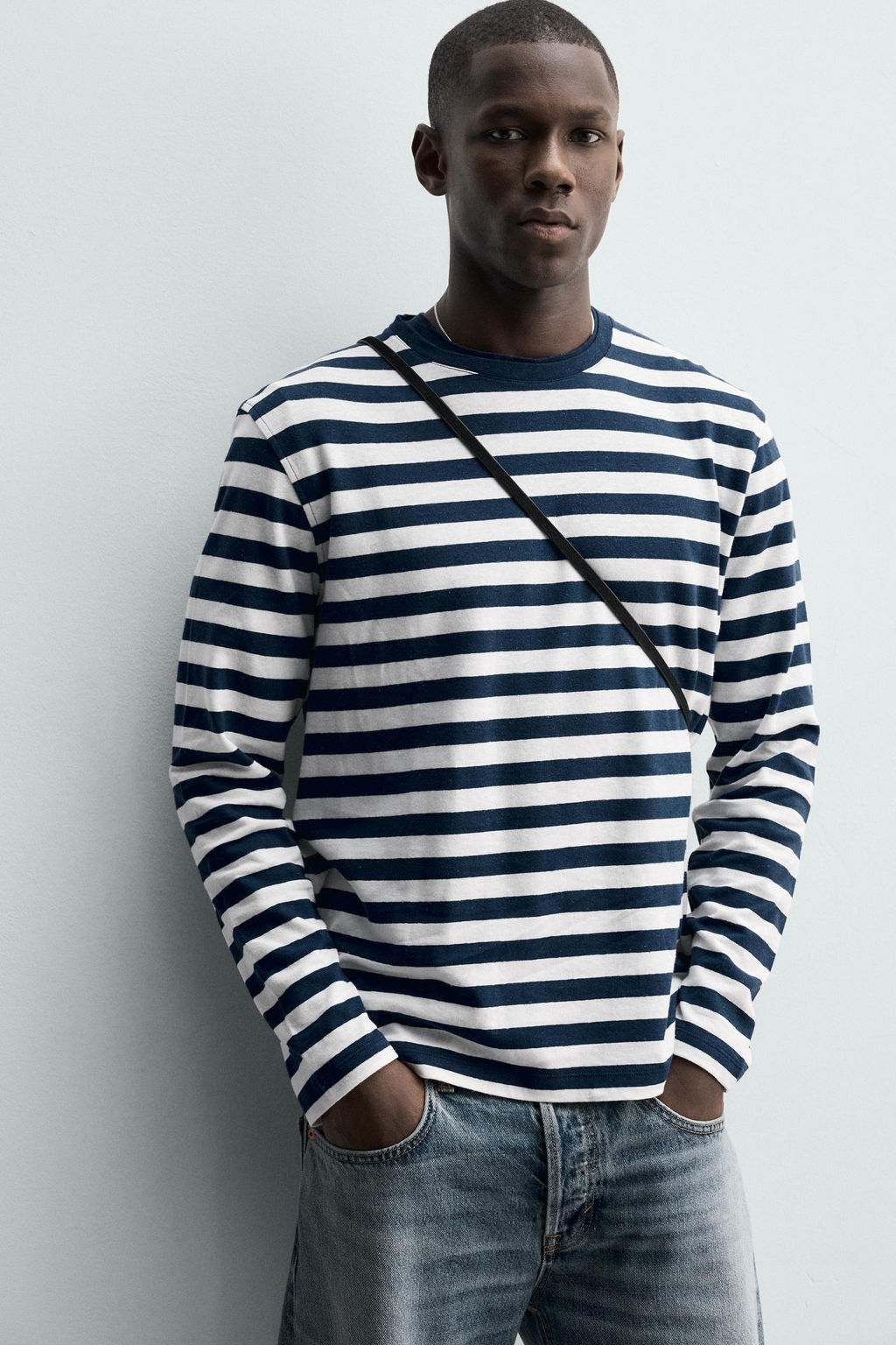 CAMISETA MANGA LARGA LINO - ALGOD?N RAYAS / Azul / Blanco - Zara фото 5