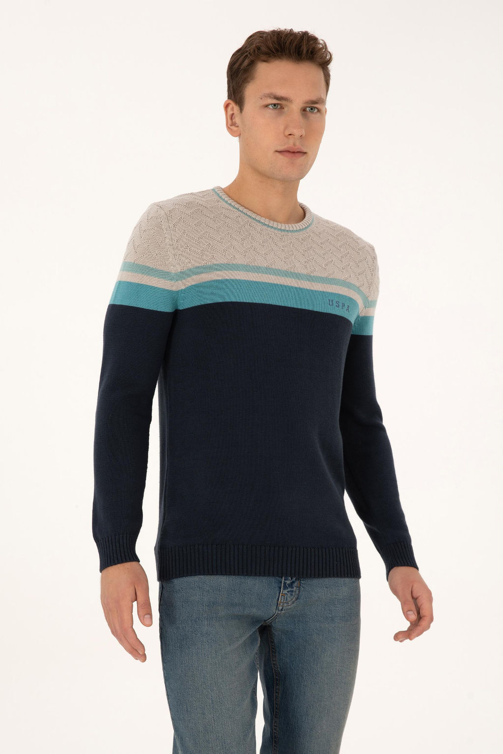 Erkek A__k Lacivert Regular Fit Bisiklet Yaka Kazak