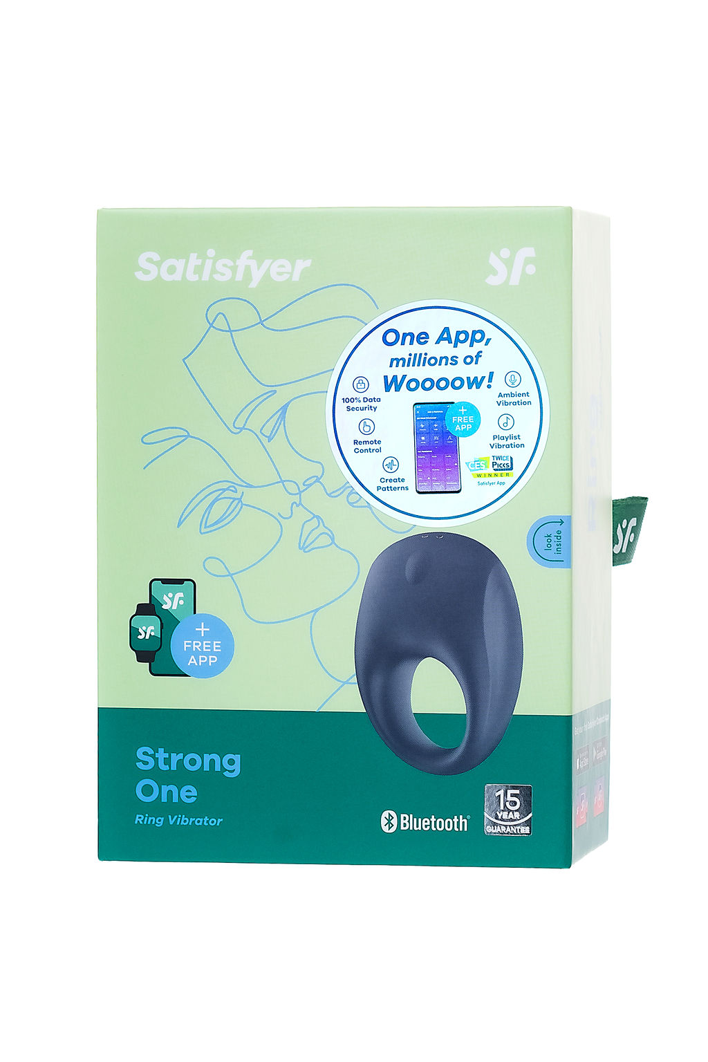 Эрекционное кольцо на пенис Satisfyer Strong One Connect App, силикон, синий, 7 см.