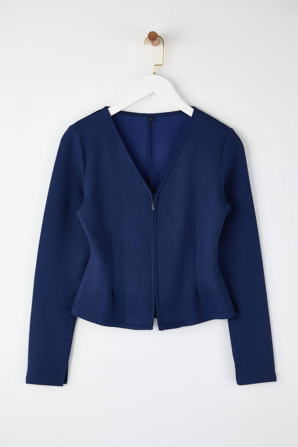 Lacivert Soft Touch V Yaka Fermuarl? Regular/Normal Kesim Orme Bluz TWOAW26BZ00180