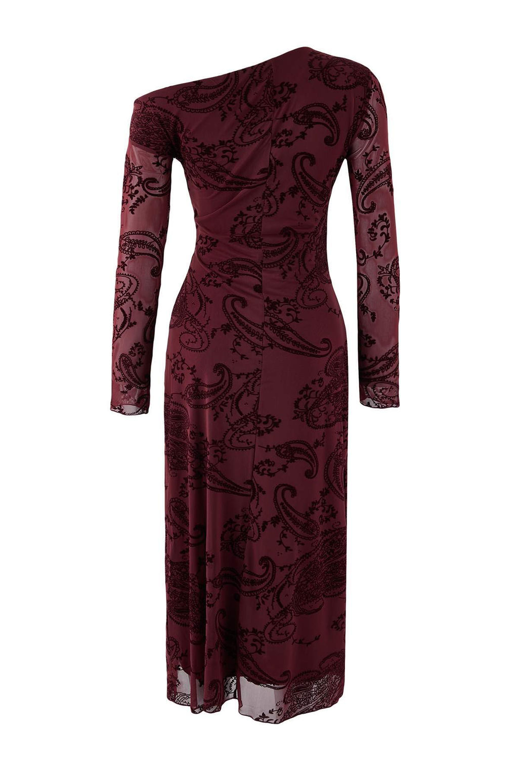 Bordo Flok Bask?l? Dusuk Kol Bodycon/Vucuda Oturan Flok Tul Midi Orme Elbise TWOAW26EL00362 - Trendyolmilla фото 6