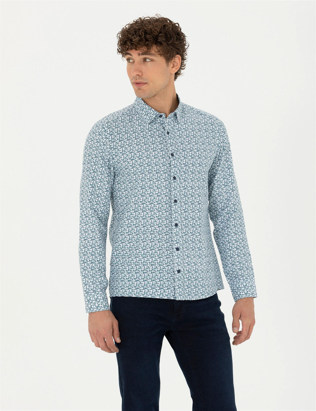 A__k Lacivert Slim Fit Uzun Kollu G_mlek