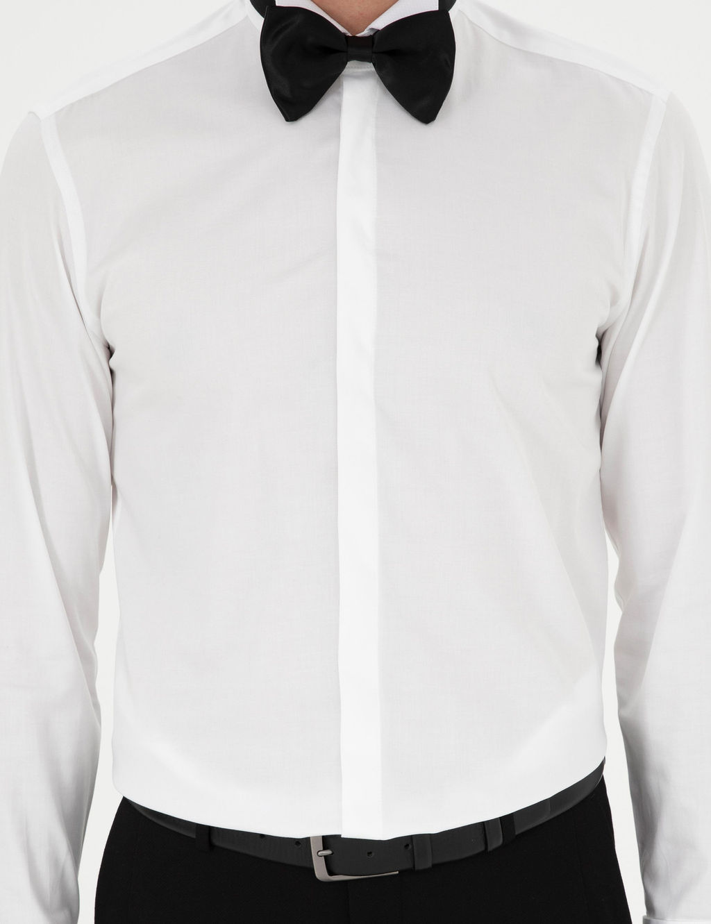 Белая рубашка под смокинг приталенного кроя из смесового хлопка с манжетами - Cacharel фото 6
