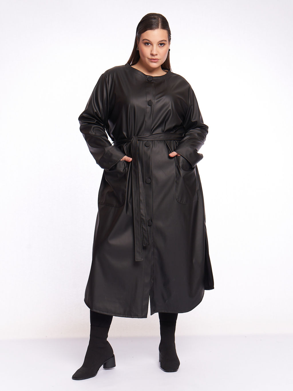 Кожаное пальто PL39309BLK01 - Артесса фото 11