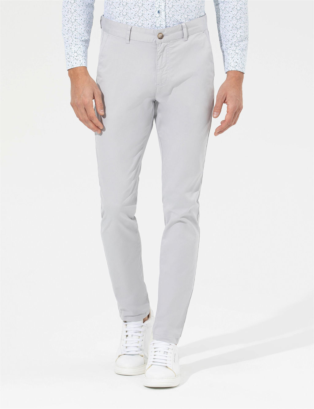 A__k Gri Slim Fit Kanvas Pantolon