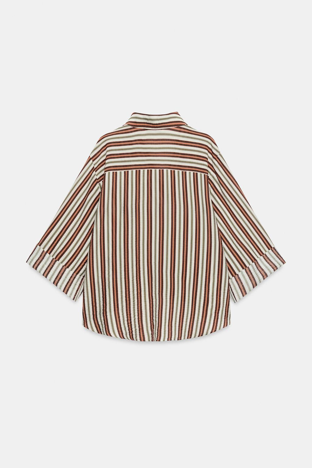 CAMISA RAYAS BAJO ABULLONADO / Marr?n / Crudo - Zara фото 15