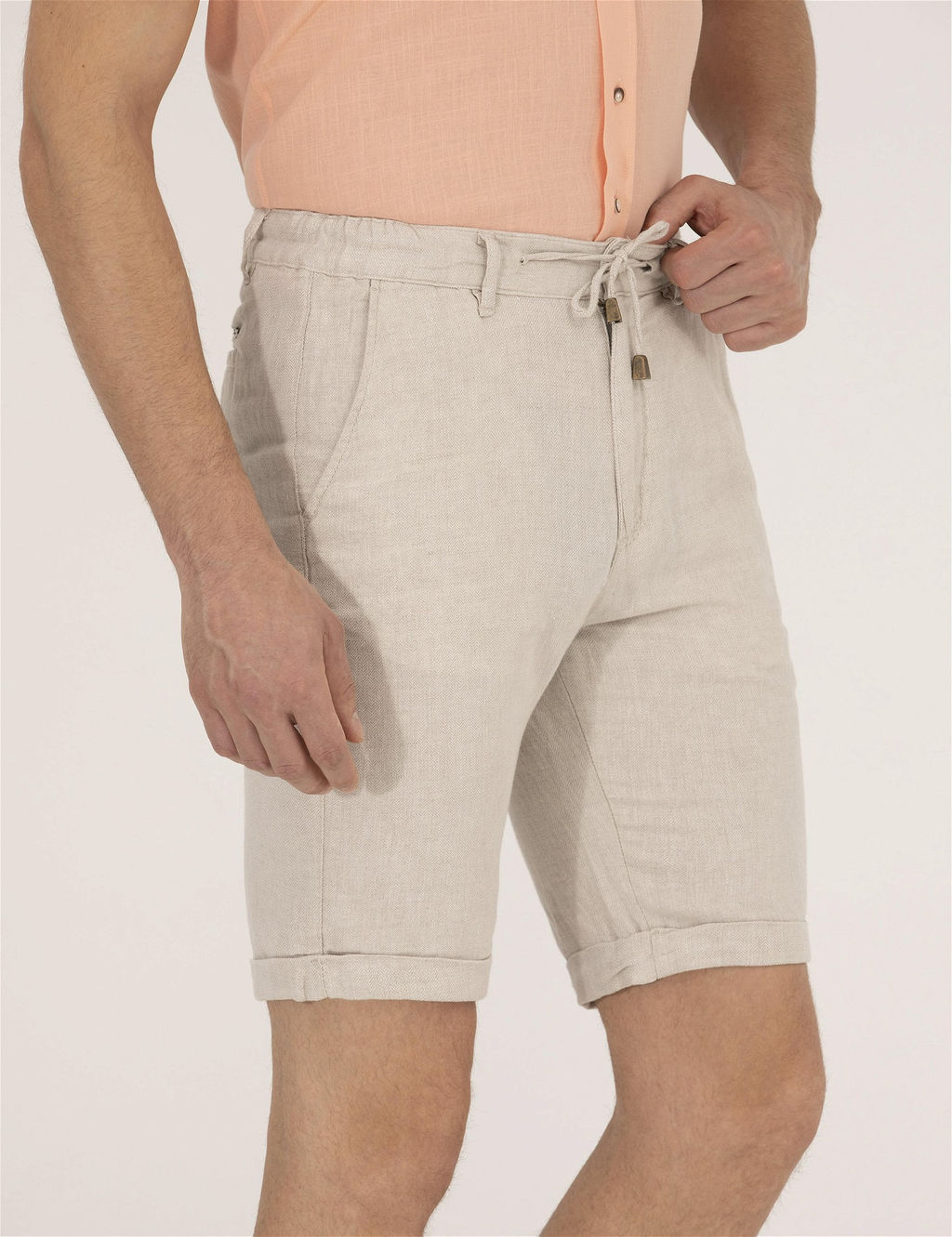 Bej Slim Fit Keten Kar___ml_ Beli Lastikli _ort - Pierre cardin фото 5