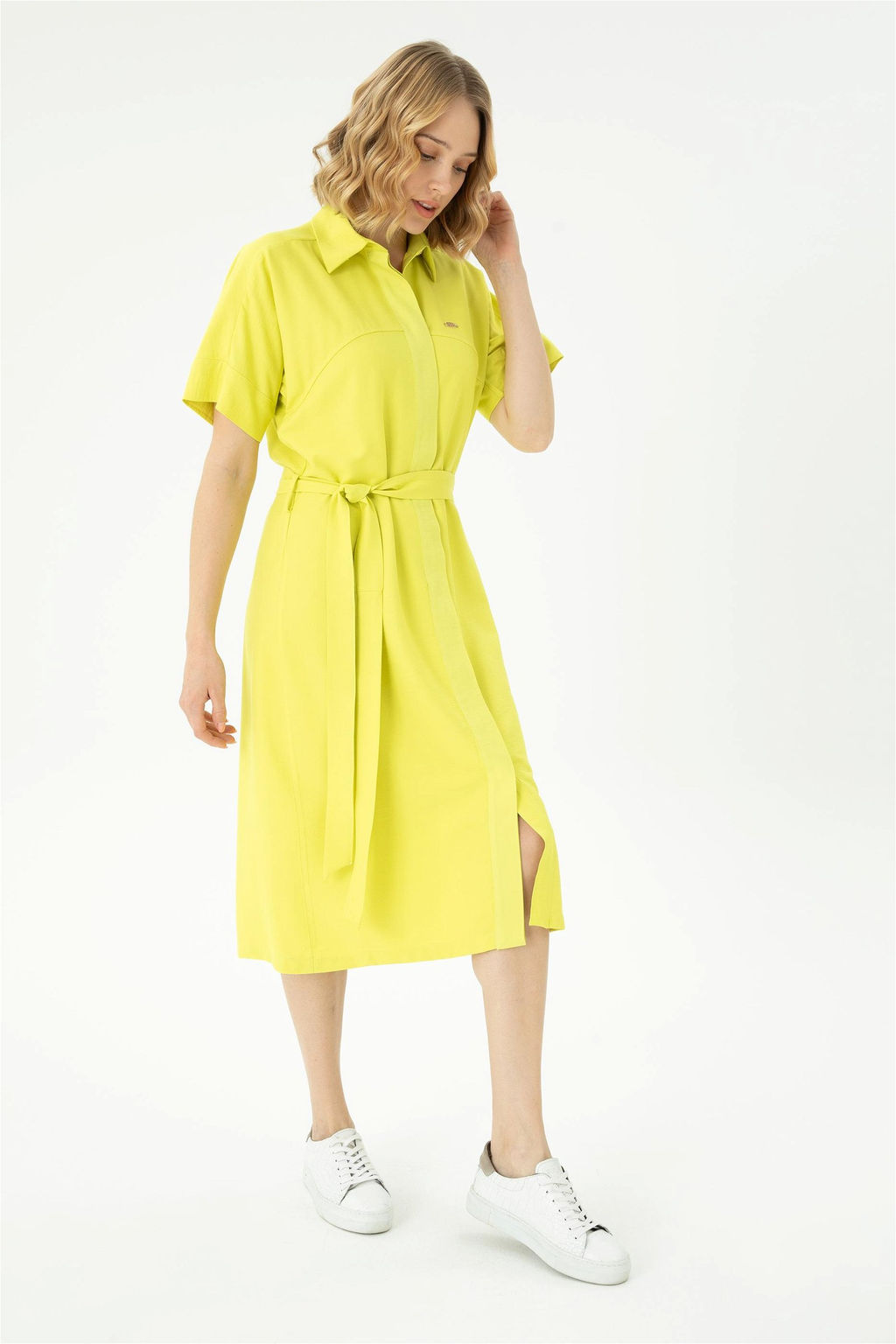 Женское неоново-желтое тканое платье - U.s. polo assn фото 3