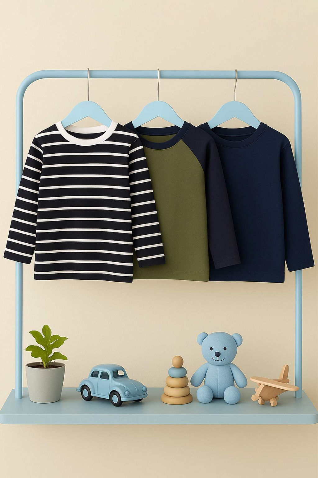 Lacivert-Yesil-Ekru 3lu Erkek Cocuk 100% Pamuk Duz Regular Orme T-Shirt TKDAW26TS00002 - Trendyolmilla фото 2