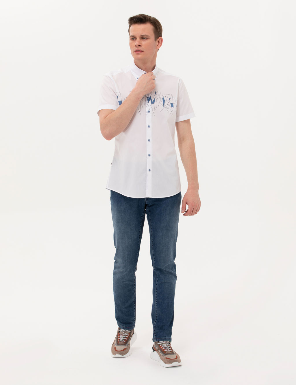 Lacivert Ekstra Slim Fit K_sa Kollu G_mlek