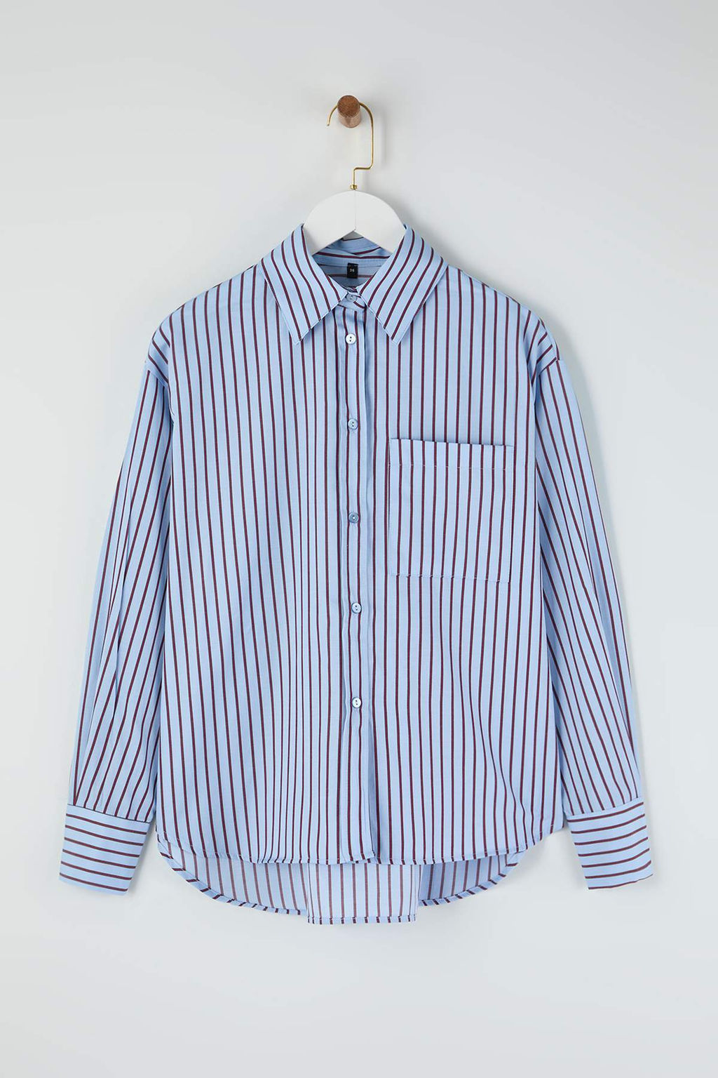 Mavi-Bordo Cizgili Oversize Gomlek