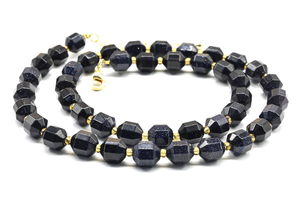 Бусы граненые из авантюрина синего сегмент 8*10мм, 49см