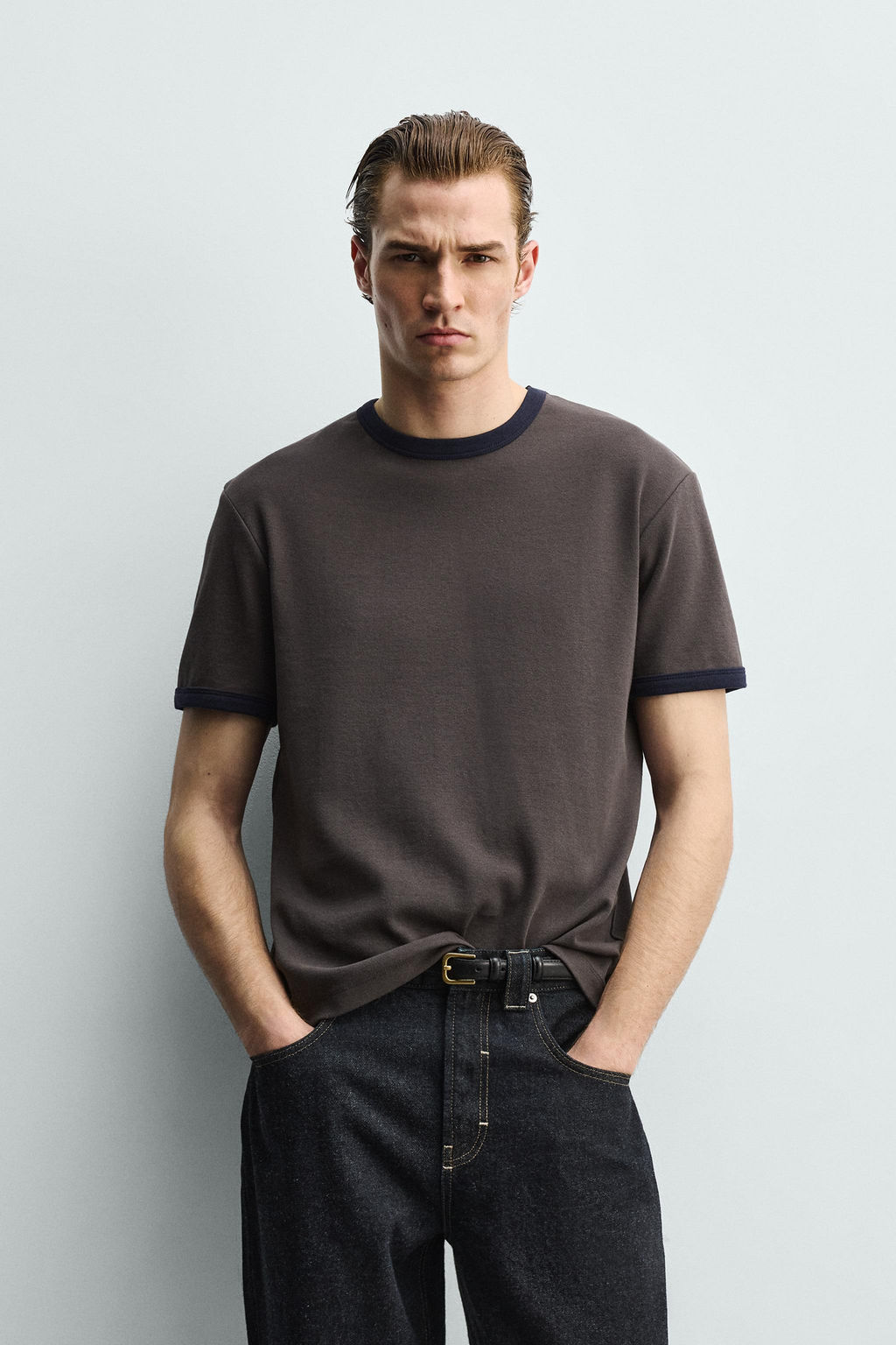 CAMISETA RIB CONTRASTE B?SICA / Gris antracita - Zara фото 2