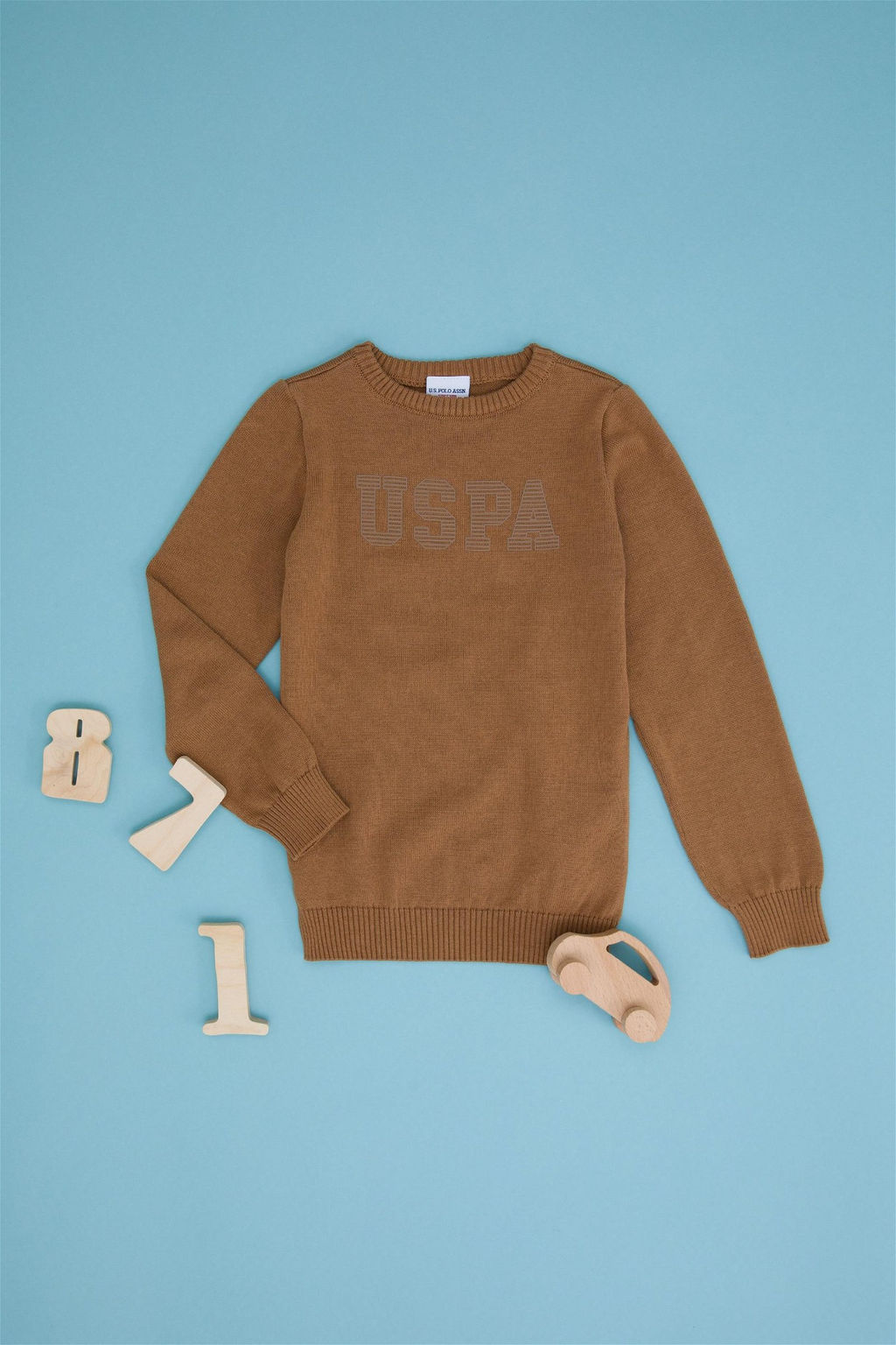 U. S. Polo Assn Светло-коричневый трикотажный свитер с круглым вырезом для мальчика - U.s. polo assn фото 5