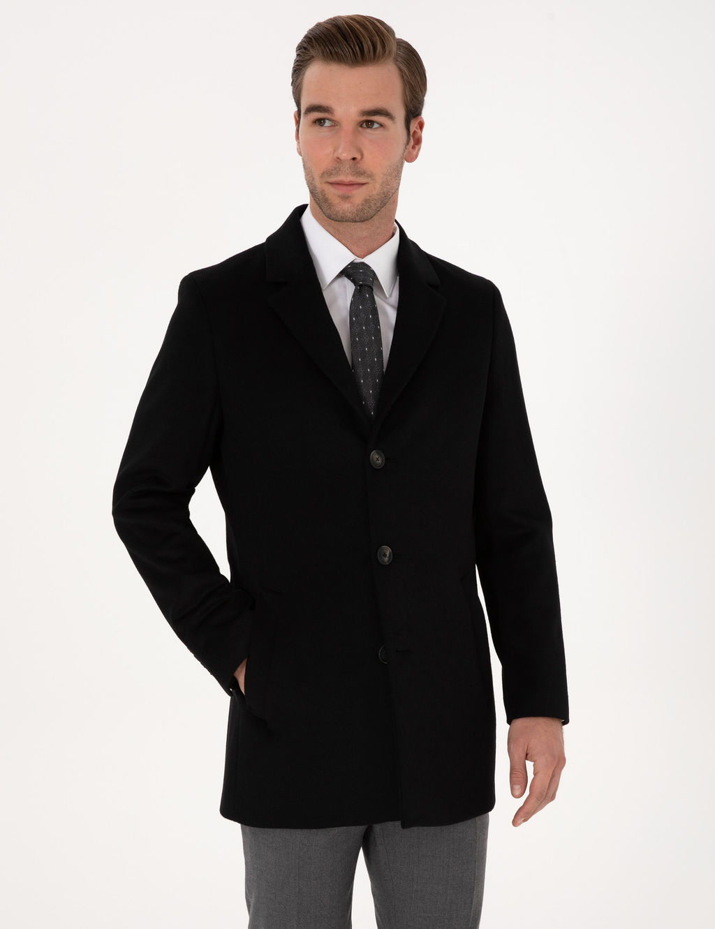 Siyah Ex Slim Fit Y_n Kar___ml_ Palto