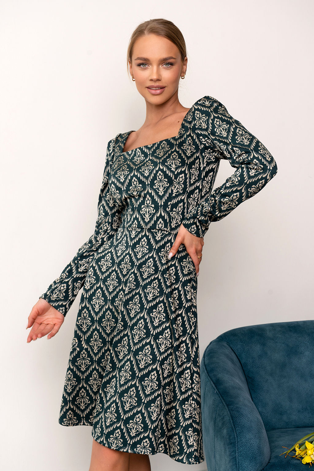 Платье Open Style 5241 изумрудный/серый