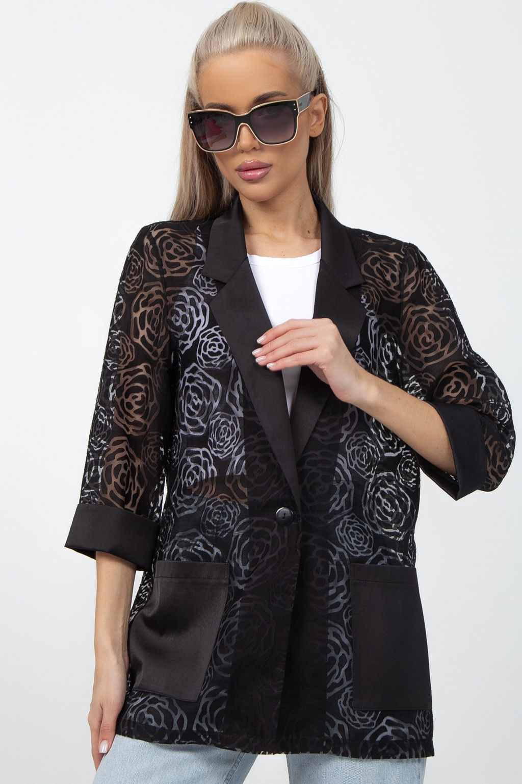 Пиджак Шерри (чёрный/розы) - Эльза фото 4