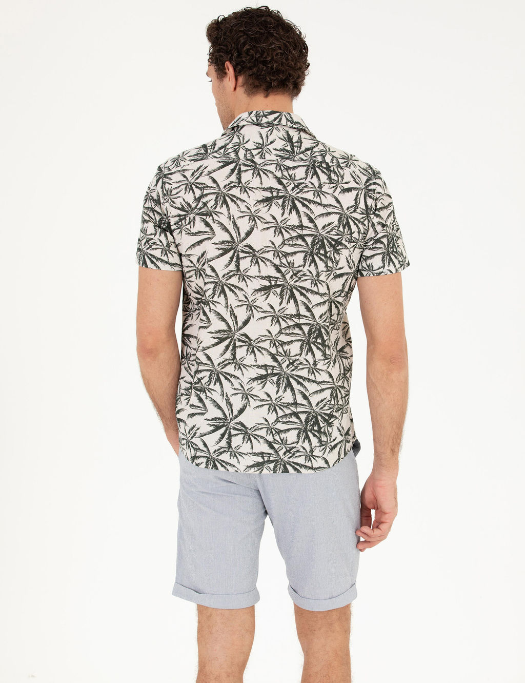 Рубашка из смесового льна хаки с короткими рукавами стандартного кроя - Cacharel фото 5