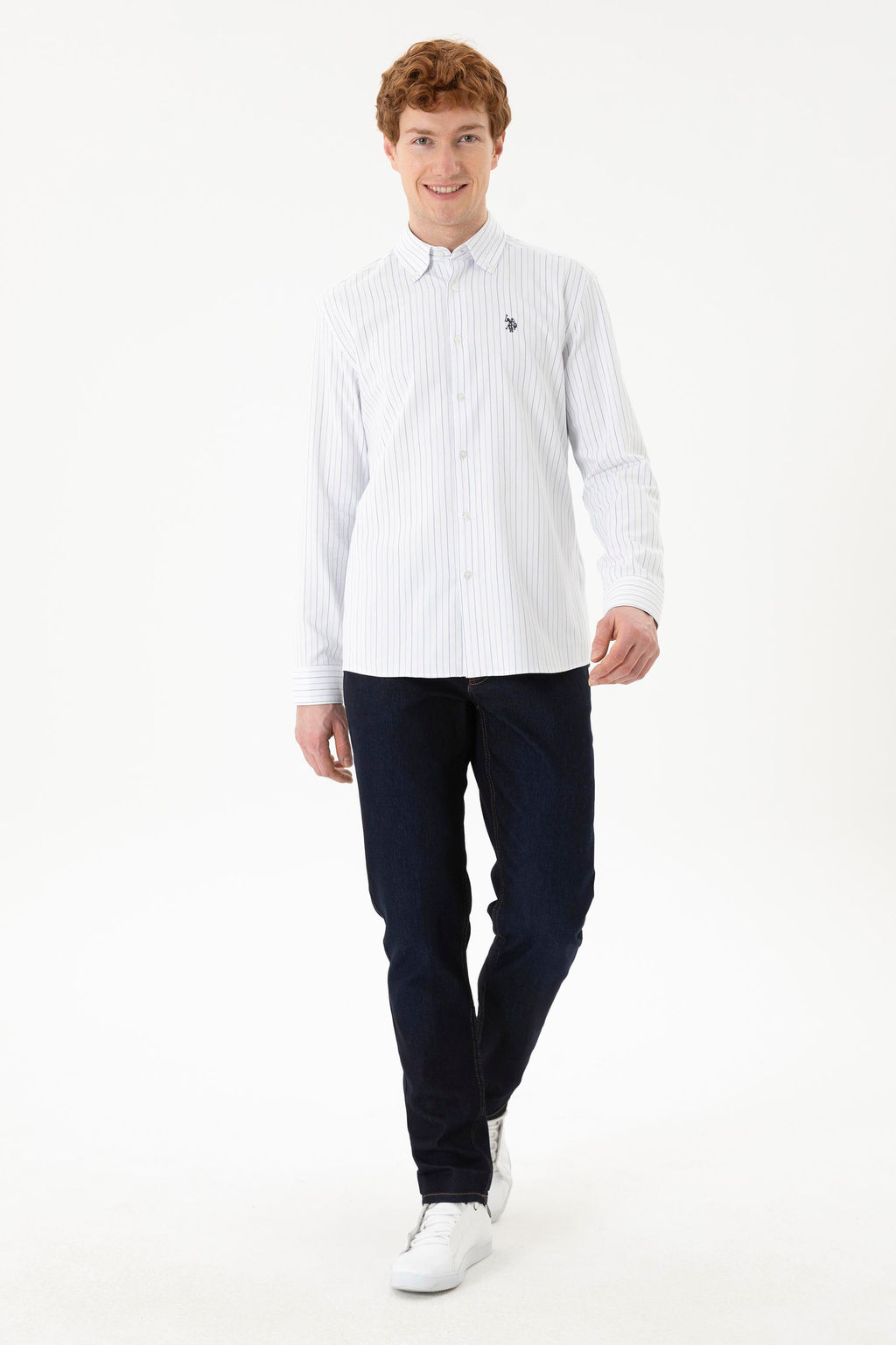Мужская белая рубашка в синюю полоску - U.s. polo assn фото 11