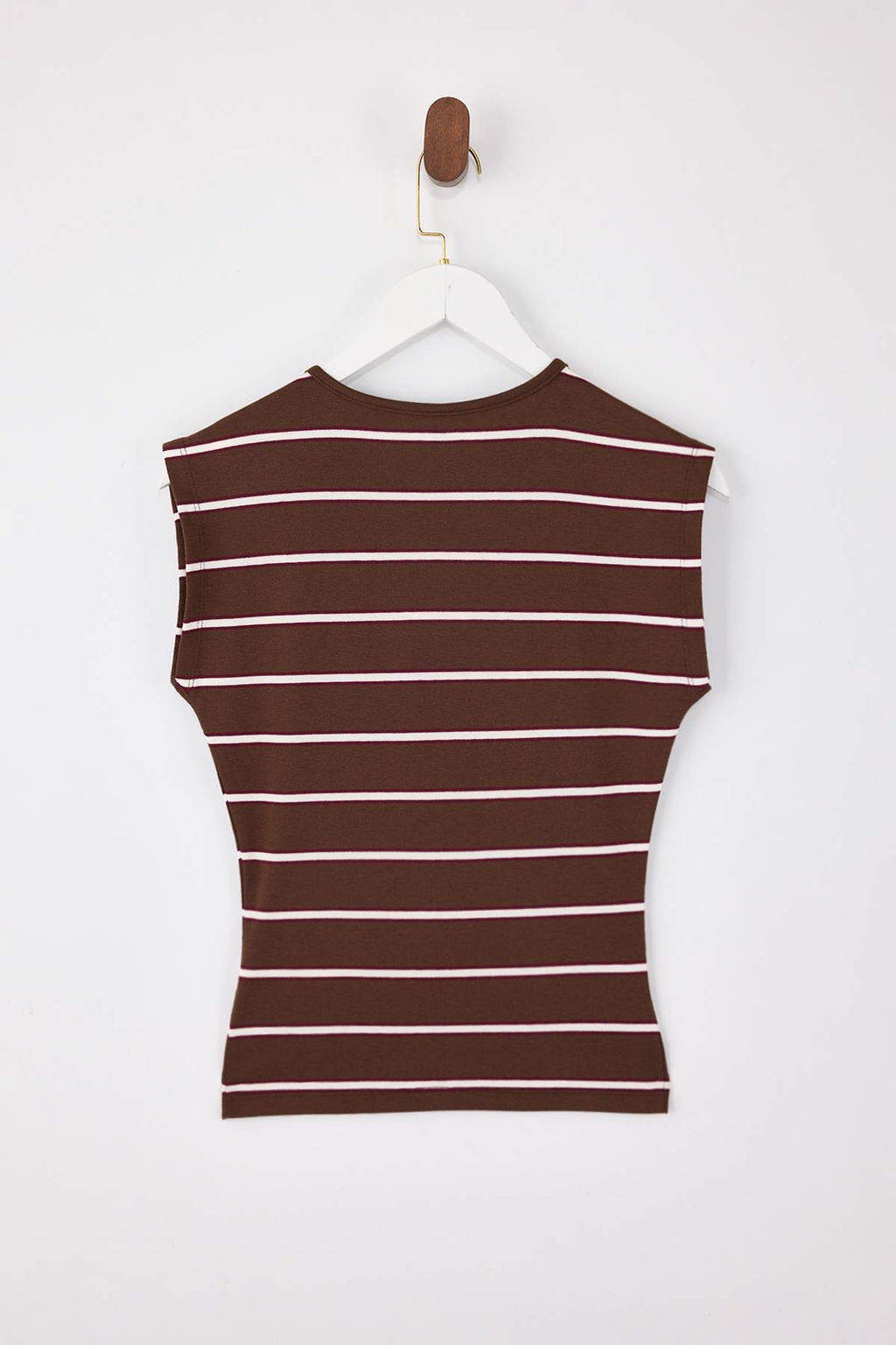 Wardrobe Essentials-Kahverengi Cizgili Fitted/Vucuda Oturan Yumusak Orme Bluz TWOSS26BZ00108