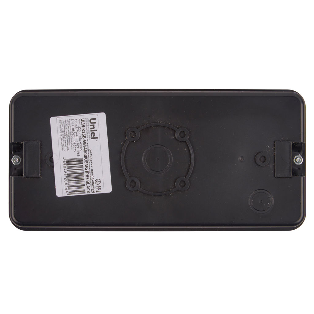 ULW-K25B 6W/4000K/EMG IP65 BLACK Светильник светодиодный влагозащищенный с БАП. Белый свет (4000K). 660Лм. Размер 220*105*50мм. Корпус чёрный. ТМ Uniel