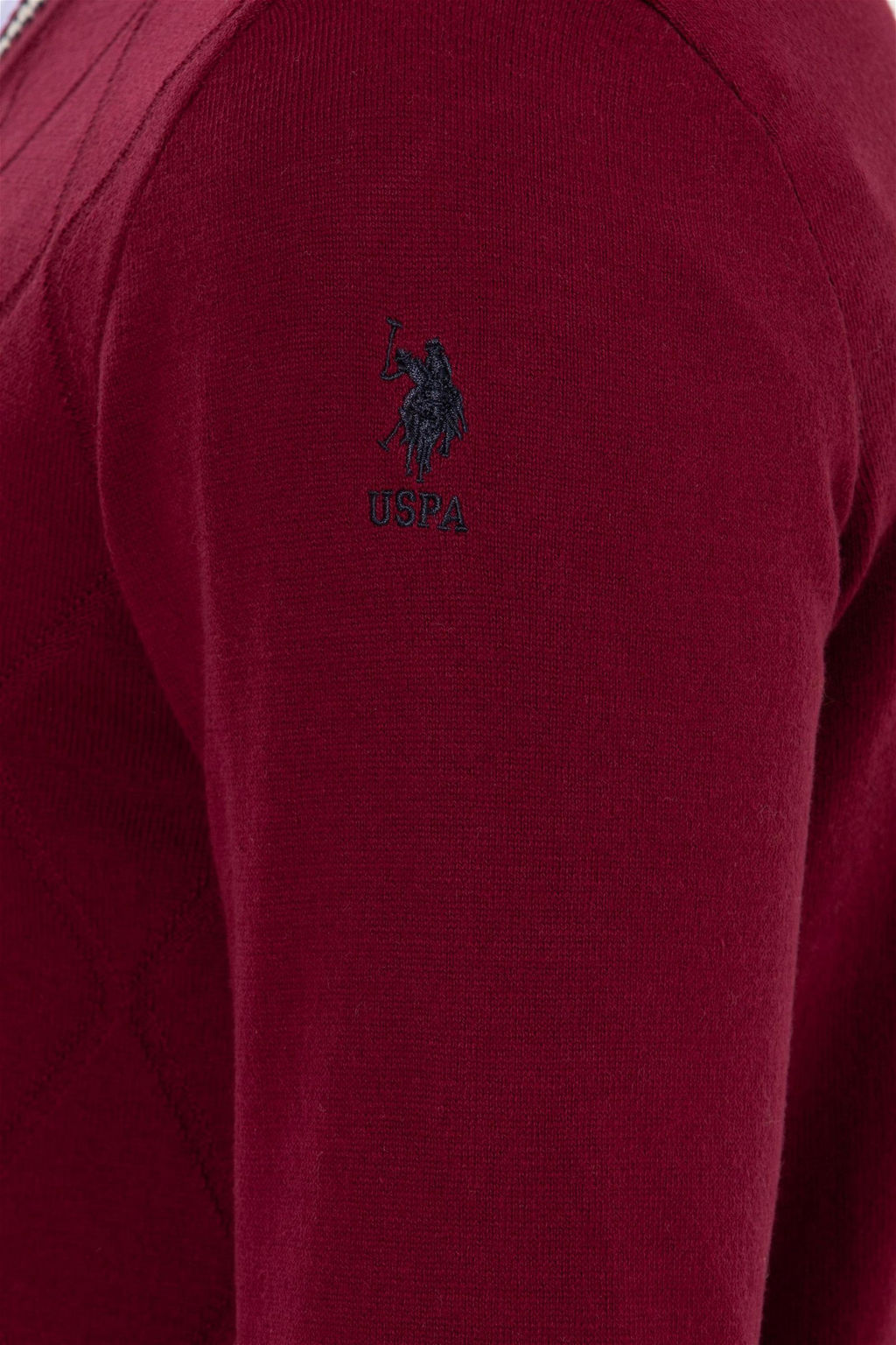 U. S. Polo Assn Мужской бордовый трикотажный свитер с v-образным вырезом - U.s. polo assn фото 14