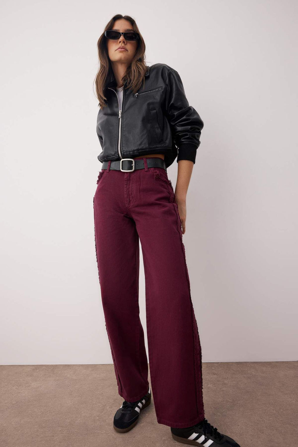 Bordo Yuksek Bel Dikis Detayl? Baggy Jeans TWOAW26JE00036
