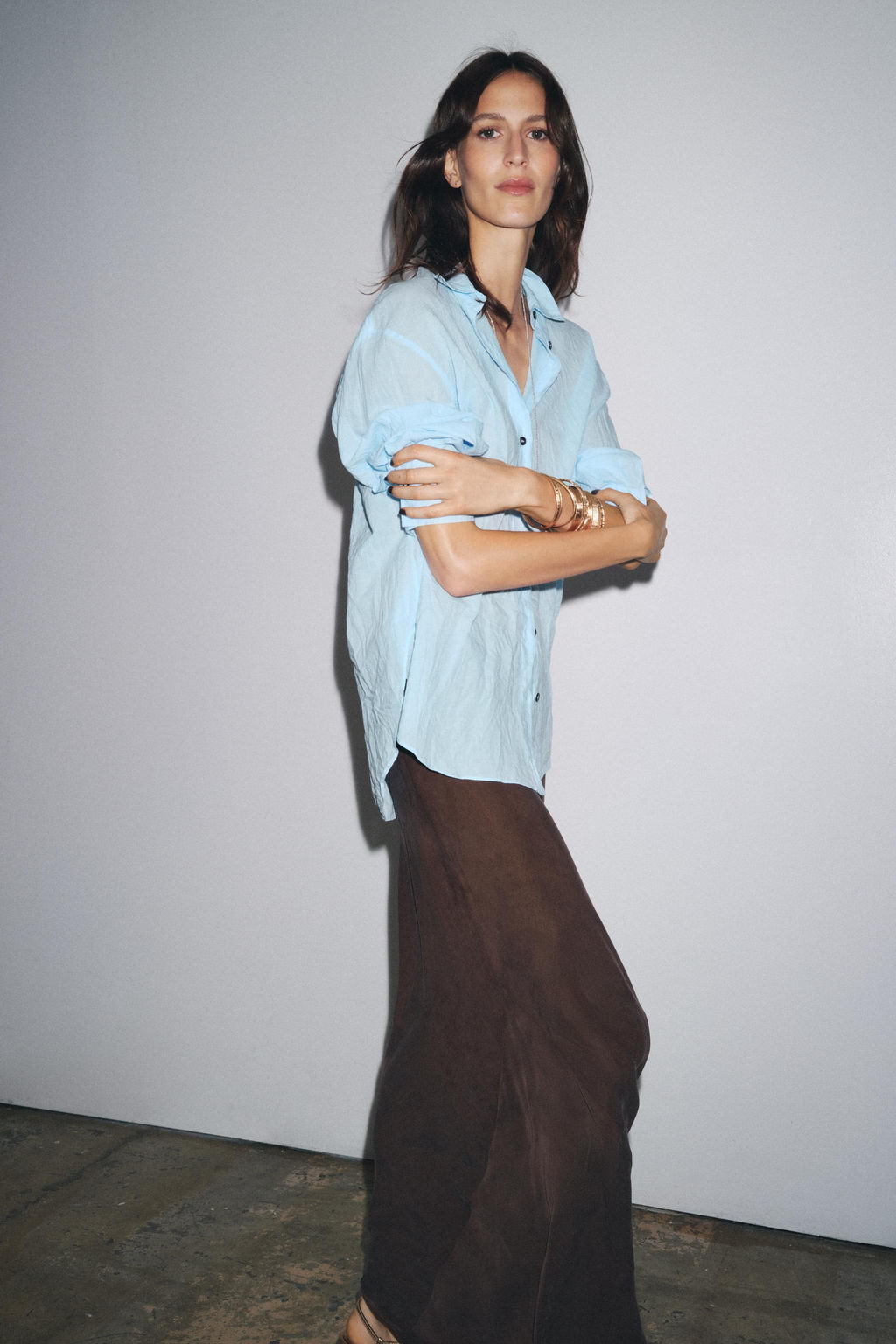 ZW COLLECTION CREASED BUTTON SHIRT - Zara фото 6