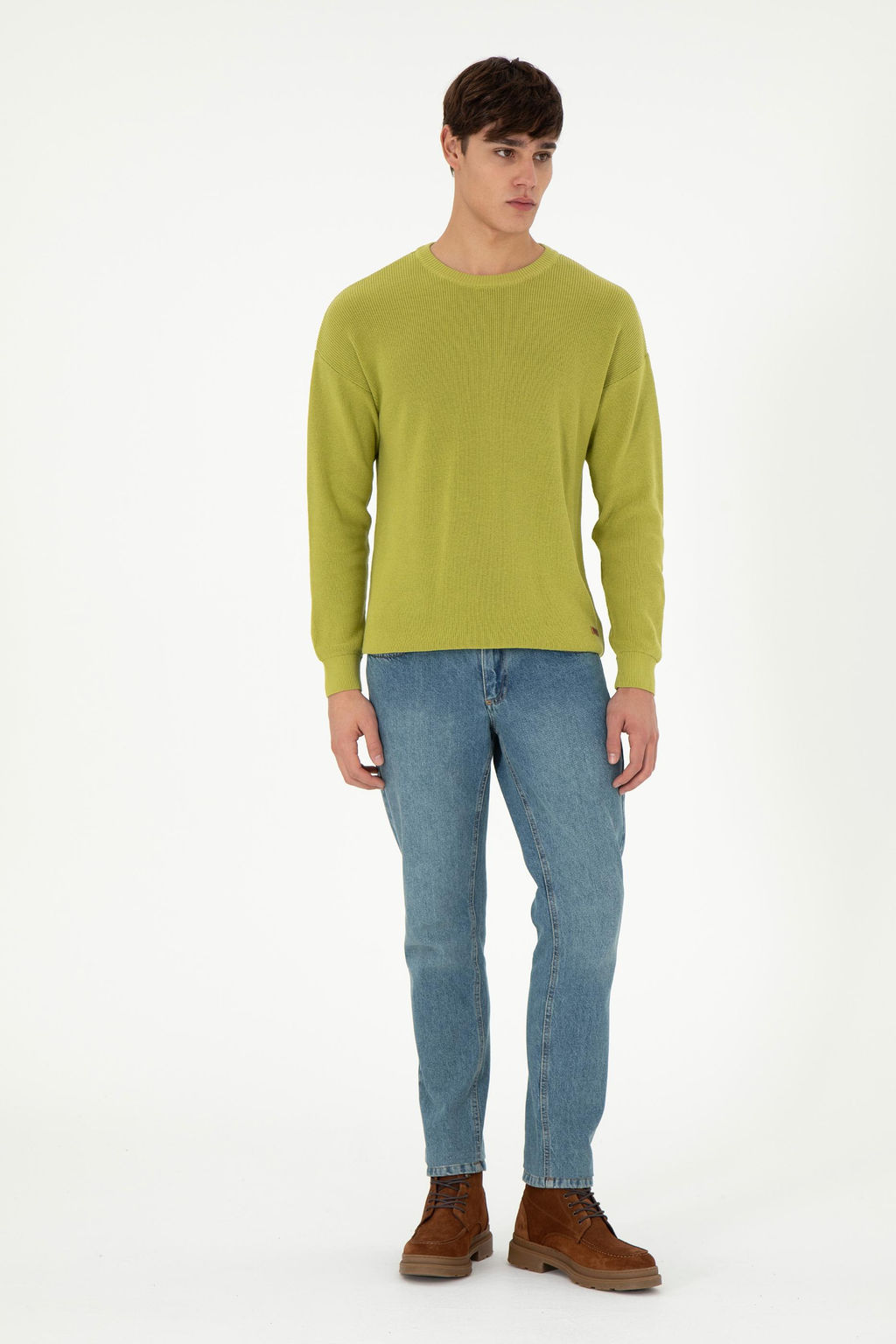 Erkek Regular Fit Bisiklet Yaka F_st_k Ye_ili Basic Kazak - U.s. polo assn фото 4