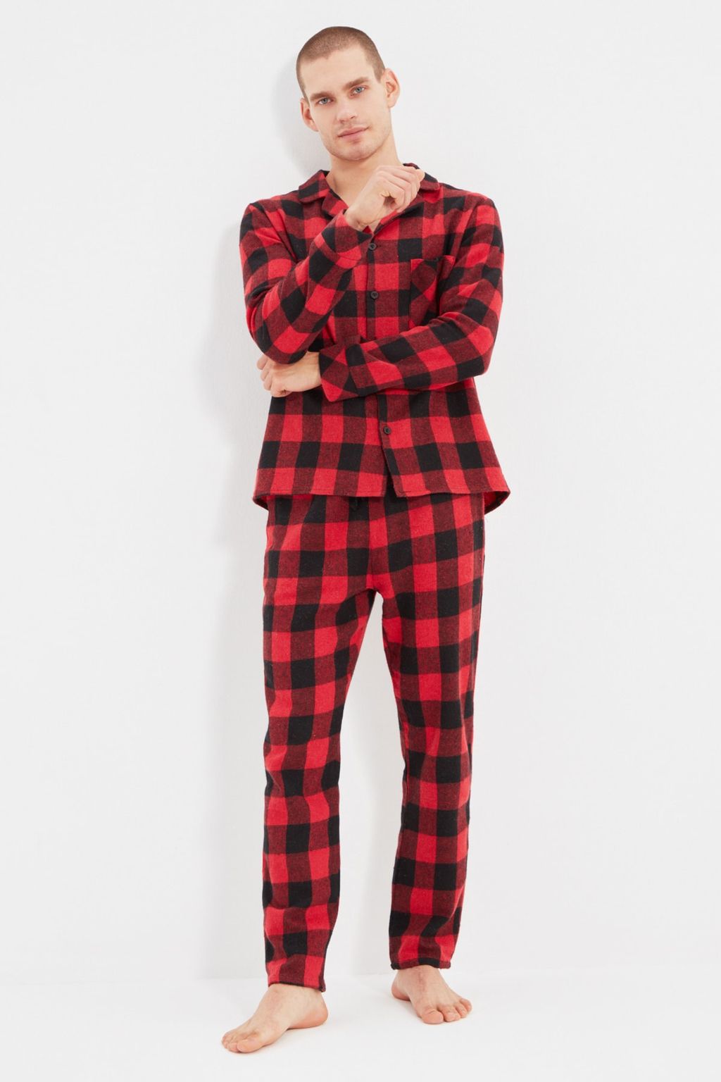 TRENDYOL MAN K?rm?z? Regular Fit Ekose Pijama Tak?m? THMAW22PT0419 - Trendyolmilla фото 7
