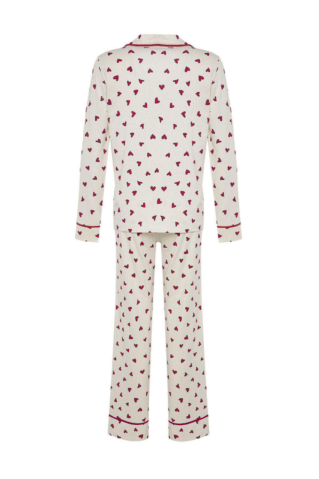 Trendyolmilla Lacivert %100 Pamuklu Kalpli Biyeli Orme Pijama Tak?m? THMAW24PT00103
