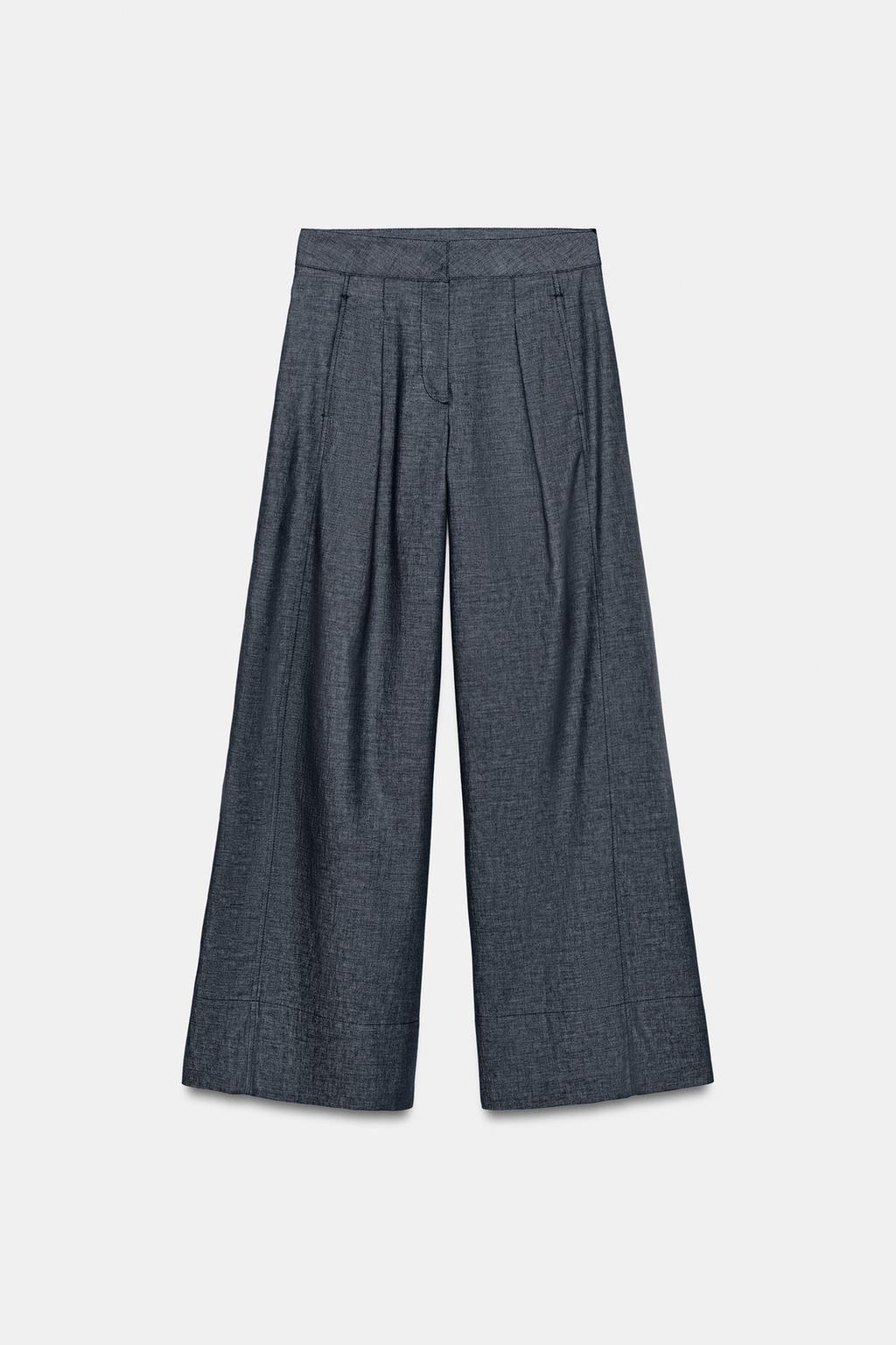HIGH-WAIST WIDE-LEG LINEN BLEND TROUSERS - Zara фото 5