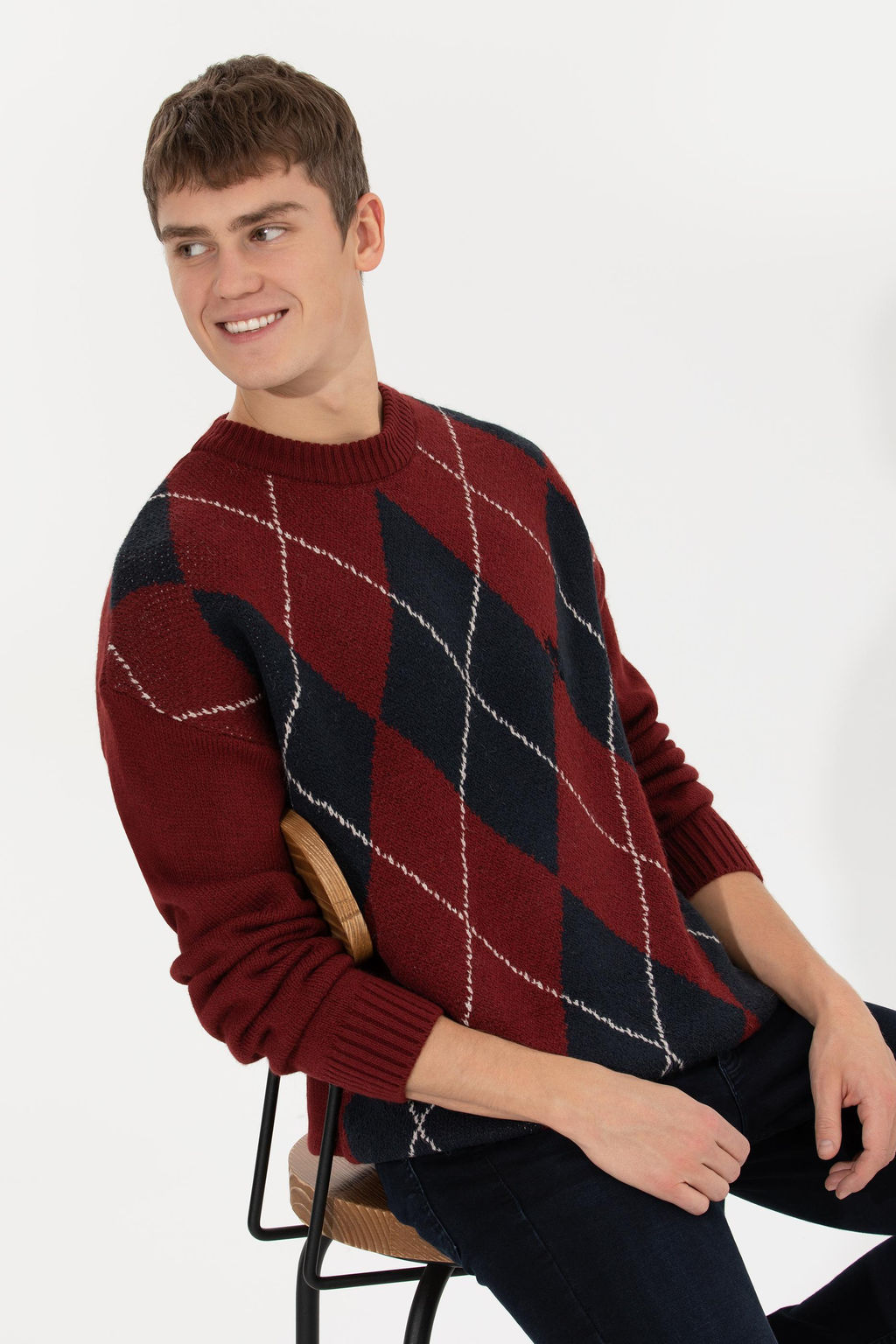 U. S. Polo Assn Мужской трикотажный свитер вишневого цвета с круглым вырезом - U.s. polo assn фото 4