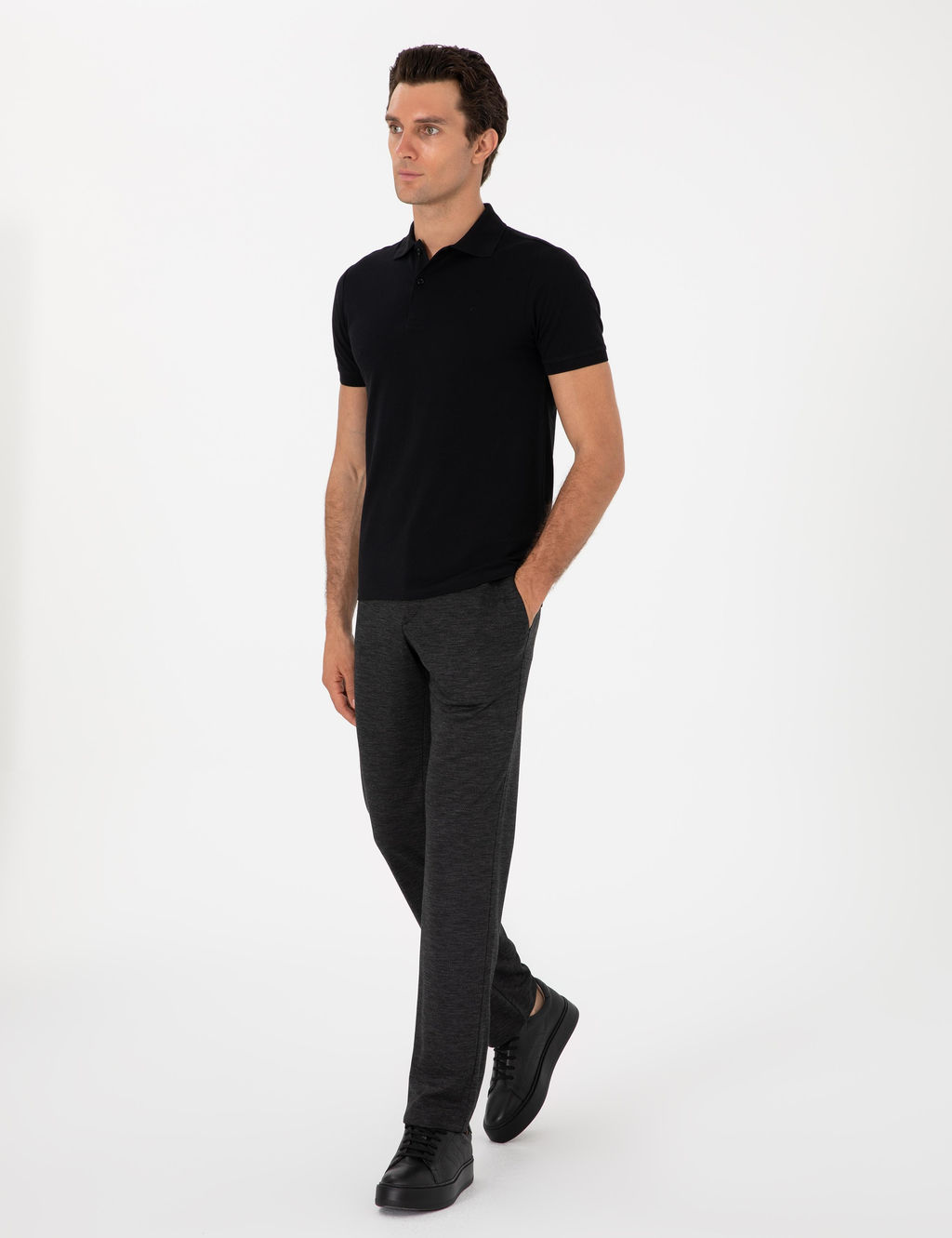 Siyah Slim Fit %100 Pamuk Polo Yaka T-shirt