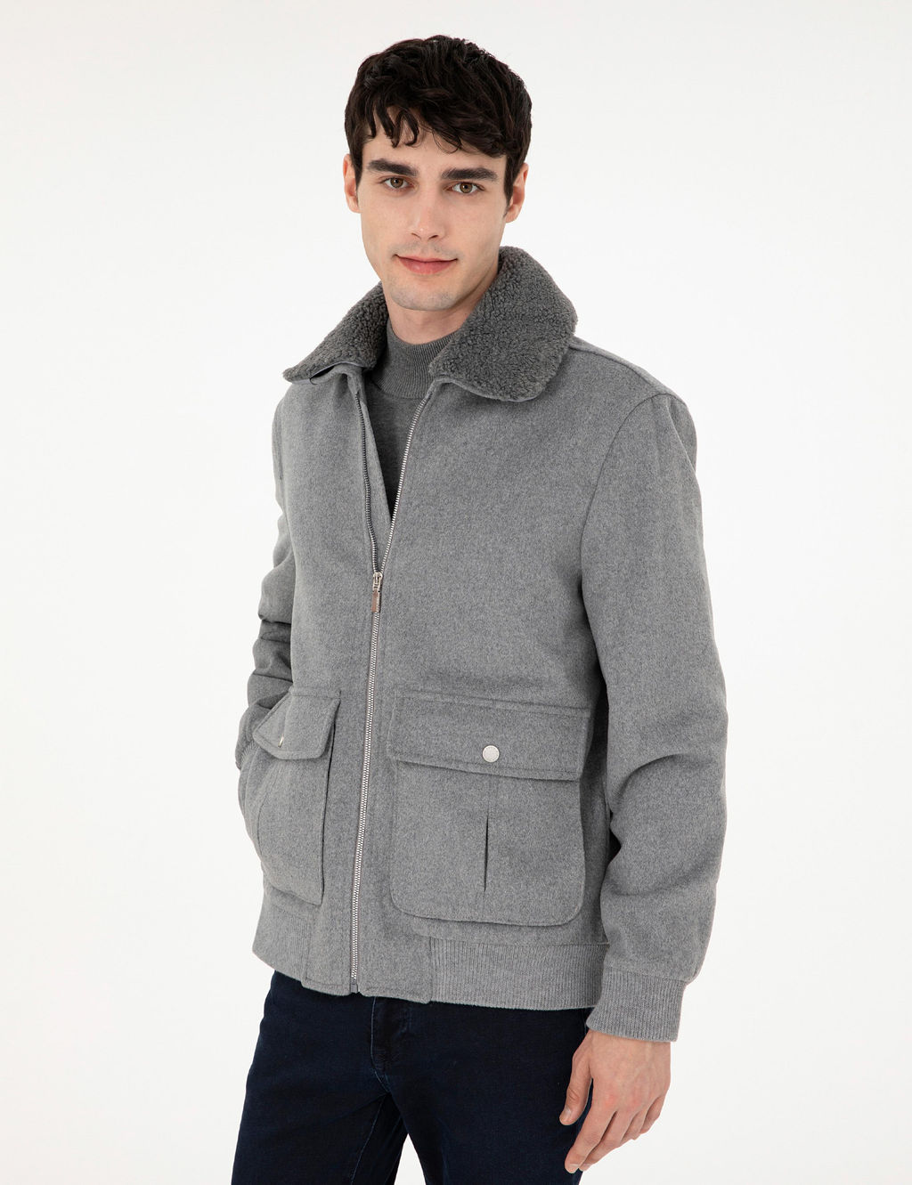 Gri Y_n Kar___ml_ Regular Fit Ka_e Mont