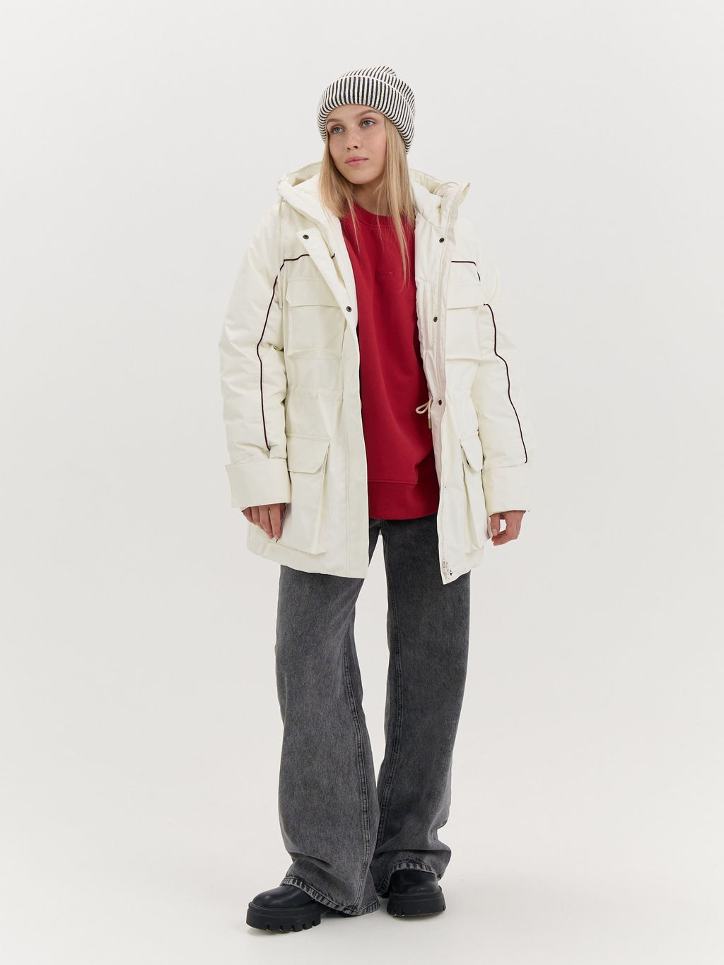 Шапка хлопковая с двойным отворотом "Графит/Молоко"